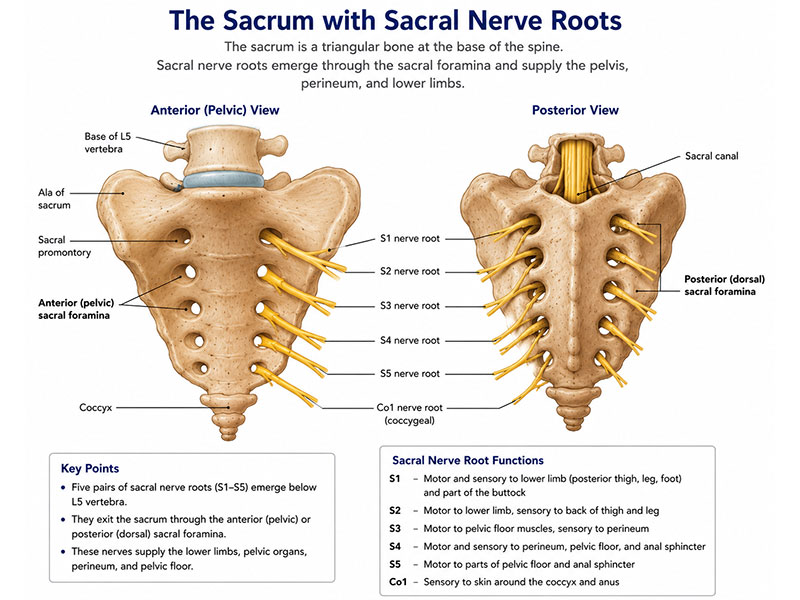 Sacral nerve roots and their relationship to the sacrum Sacral nerve roots and their relationship to the sacrum